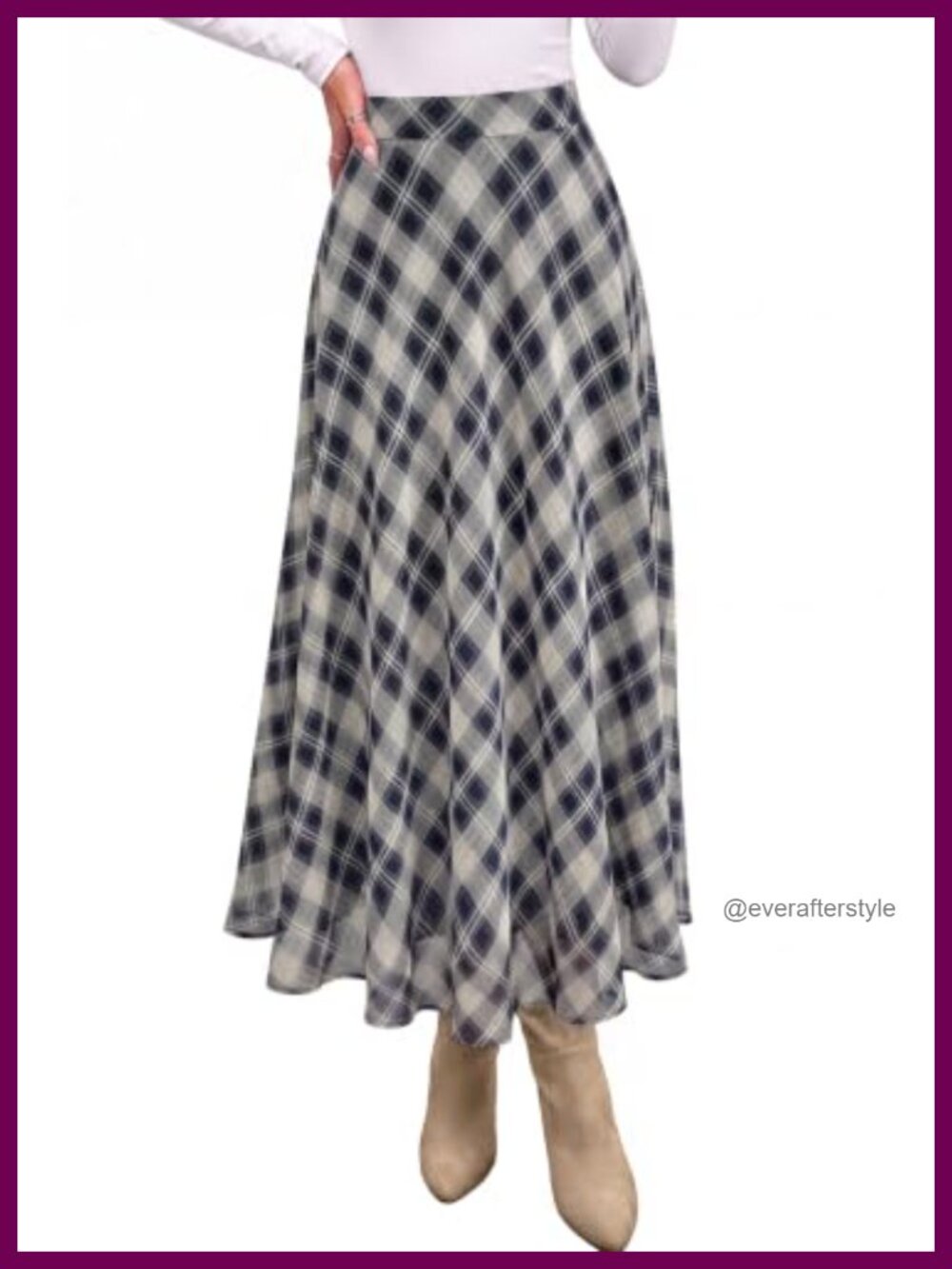 Plaid A-Line Maxi Skirt High Waisted Chiffon Flowy Boho